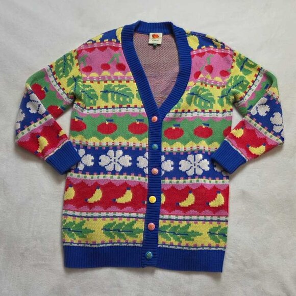 XS Farm Rio x Anthropologie Sweet Orchard fruit knit cardigan oversized sweater - Picture 1 of 12